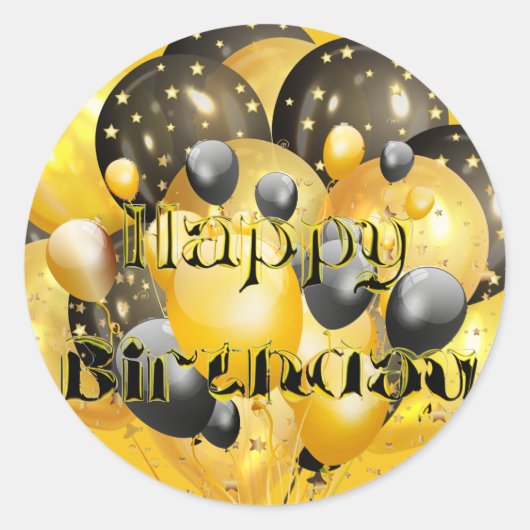 Happy Birthday Balloons Zwart Goud Sticker (Voorkant)