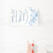 Happy Birthday Banner 100e Blauwe Bloemen Sjabloon (Insitu)