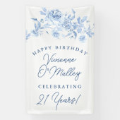 Happy Birthday Banner 21e Blauwe Bloemen Sjabloon (Verticaal)