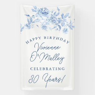 Happy Birthday Banner 30e Blauwe Bloemen Sjabloon