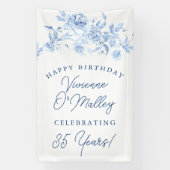 Happy Birthday Banner 35th Blue Floral Template (Verticaal)
