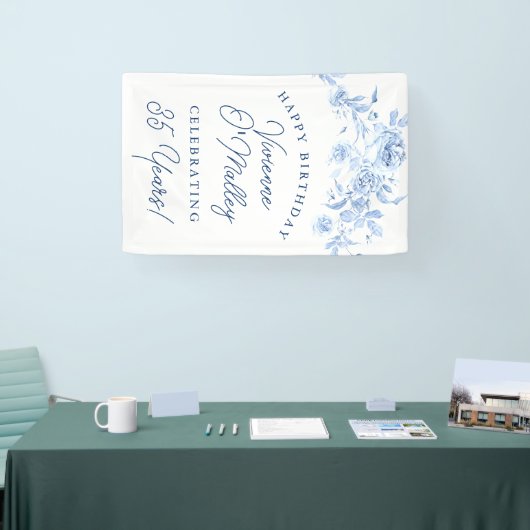 Happy Birthday Banner 35th Blue Floral Template (Beurs)