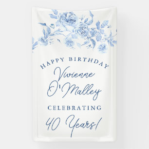 Happy Birthday Banner 40e Blauwe Bloemen Sjabloon
