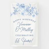 Happy Birthday Banner 55th Blue Floral Template (Verticaal)