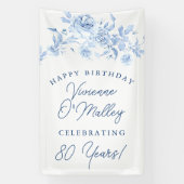 Happy Birthday Banner 80e Blauwe Bloemen Sjabloon (Verticaal)