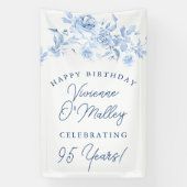 Happy Birthday Banner 95th Blue Floral Template (Verticaal)