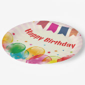 Happy Birthday Banner Balloons Papieren Bordje (Gekanteld)