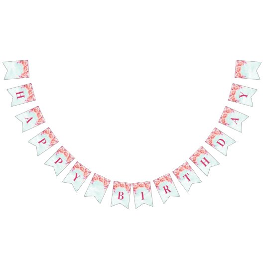 Happy Birthday Banner Blue Waterverf Flowers (Alle)