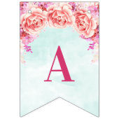 Happy Birthday Banner Blue Waterverf Flowers (Derde vlag)