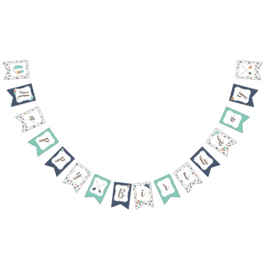 Happy Birthday Banner Boho Tribal Arrows Feathers (Alle)