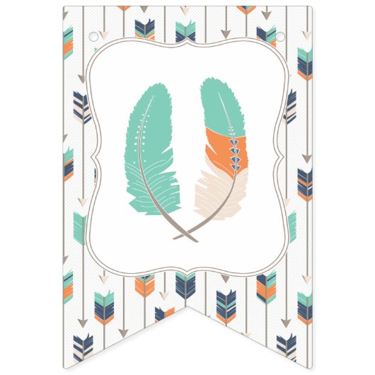 Happy Birthday Banner Boho Tribal Arrows Feathers (Eerste vlag)