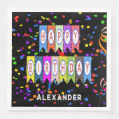 Happy Birthday Banner Confetti Black Name Party Servet (Voorkant)