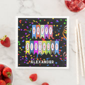 Happy Birthday Banner Confetti Black Name Party Servet (Insitu)