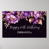 Happy birthday banner elegant paarse roos goud poster (Voorkant)