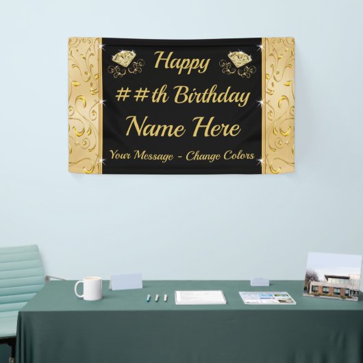Happy Birthday Banner Gepersonaliseerd, ELK JAAR, (Beurs)