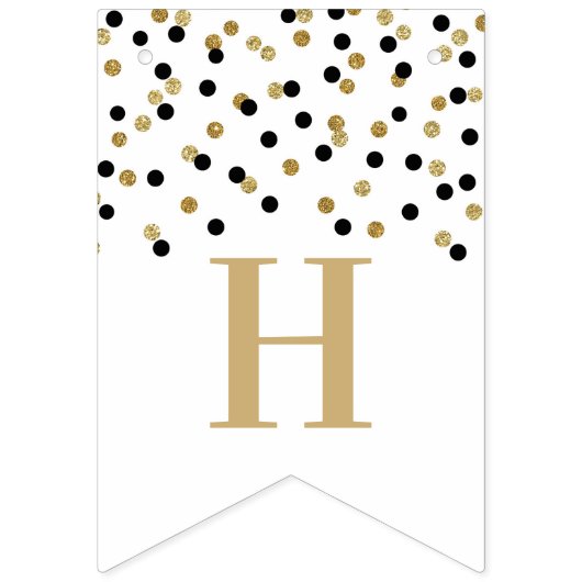 Happy Birthday Banner Goud Zwart Confetti (Tweede vlag)