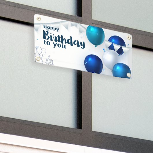 Happy Birthday Banner, Navy Blu Spandoek (Buitenkant Gebouw)