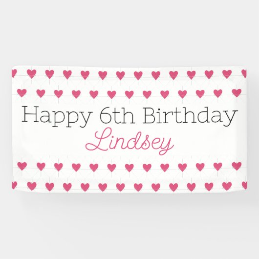 Happy Birthday Banner Party Hearts (Horizontaal)