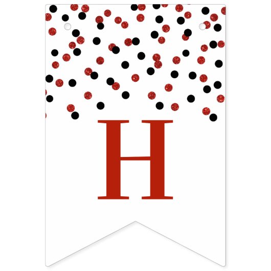 Happy Birthday Banner Rood Zwart Confetti (Tweede vlag)