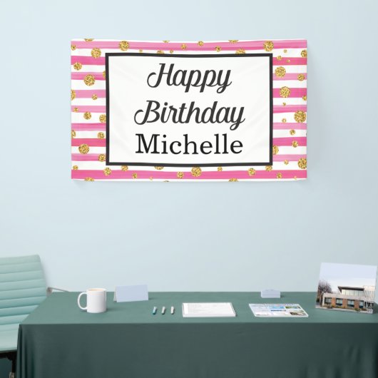 Happy Birthday Banner - Roze en goud (Beurs)