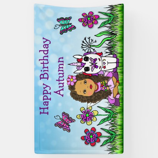 Happy Birthday Banner Unicorn en Fairy (Verticaal)