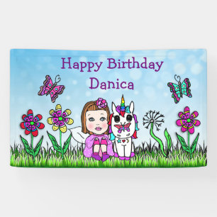Happy Birthday Banner Unicorn en Fairy