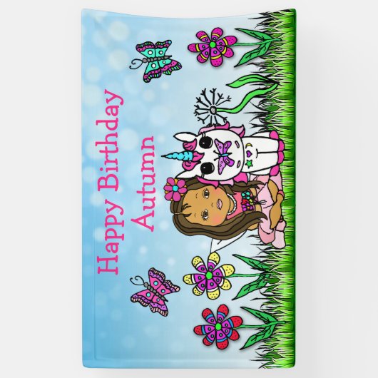 Happy Birthday Banner Unicorn en Fairy (Verticaal)