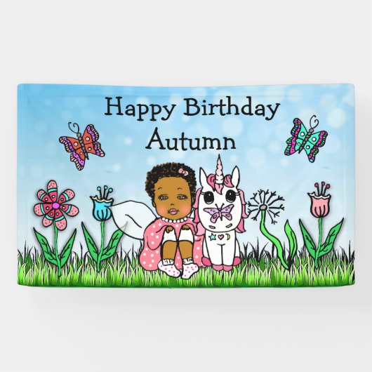Happy Birthday Banner Unicorn en Fairy (Horizontaal)