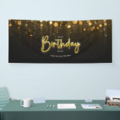 Happy Birthday Banner zwarte glitter (Beurs)