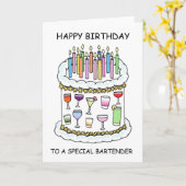 Happy Birthday Bartender/Mixoloog. Kaart (Gele Bloem)