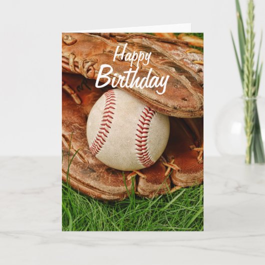 Happy Birthday Baseball met een oude handschoen Kaart (Voorkant)