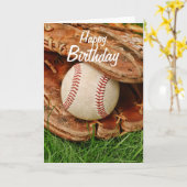 Happy Birthday Baseball met een oude handschoen Kaart (Gele Bloem)