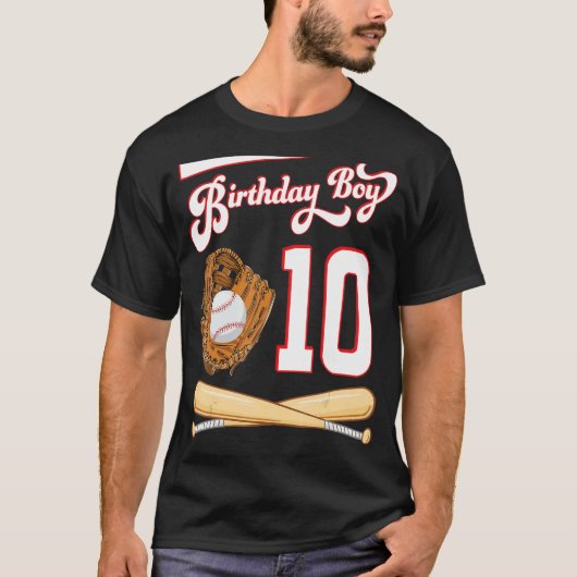 Happy Birthday Baseball Player Boy 10 jaar oud voo T-shirt (Voorkant)