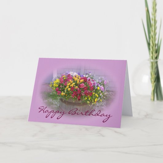 Happy Birthday Basket van Bloesems Kaart (Voorkant)