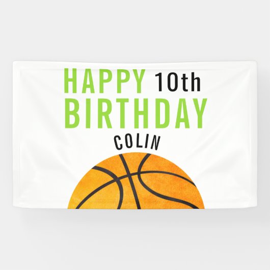 Happy Birthday, Basketball Sports Kinder Simple Bo Spandoek (Horizontaal)