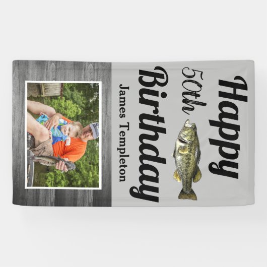 Happy Birthday Bass Vist Fotonaam vader Spandoek (Horizontaal)