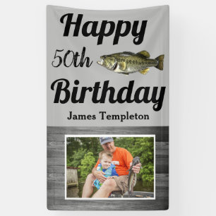 Happy Birthday Bass Vist Fotonaam vader Spandoek