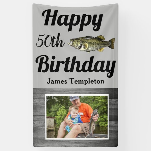 Happy Birthday Bass Vist Fotonaam vader Spandoek (Verticaal)