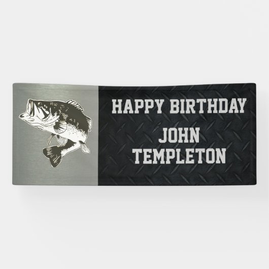 Happy Birthday Bass Vist Mannen Banner (Horizontaal)