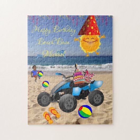 Happy Birthday Beach Cake African Boy Sand Legpuzzel (Verticaal)