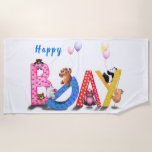 Happy Birthday Beach handdoek Gift Baby Beren Part<br><div class="desc">Verjaardagscadeau Strandhanddoeken met Baby Beren Party Celebration Fun Drawing Schattige Beer - Kies / Voeg uw unieke tekst / naam / jaar / kleur - Maak uw speciale cadeau - Formaat wijzigen en verplaatsen of verwijderen en voeg elementen / afbeelding toe met aanpassingstool! - Tekenen en ontwerpen door MIGNED. Je...</div>