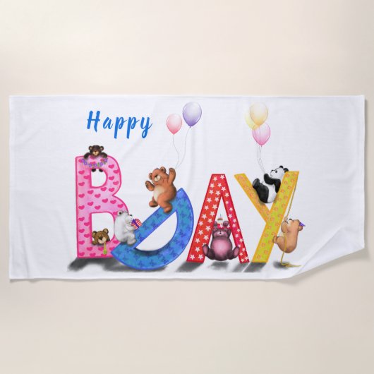 Happy Birthday Beach handdoek Gift Baby Beren Part (Voorkant)