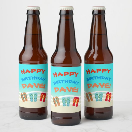 Happy Birthday Beach Party Custom Bier Etiket (Flessen)