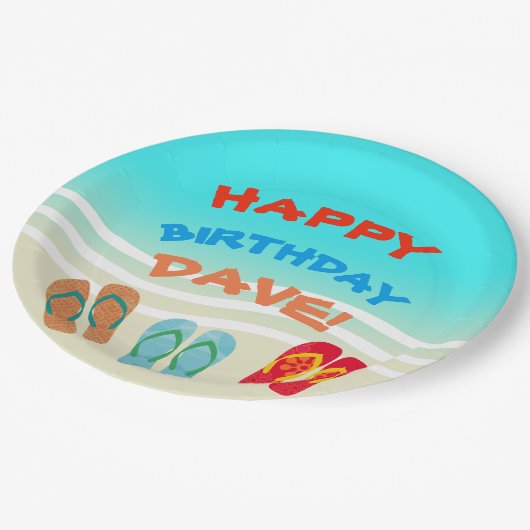 Happy Birthday Beach Party Custom Papieren Bordje (Gekanteld)