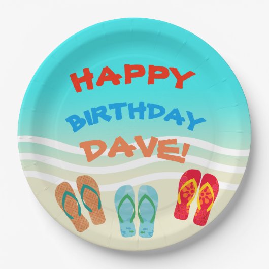 Happy Birthday Beach Party Custom Papieren Bordje (Voorkant)