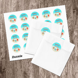 Happy Birthday Beach Party gepersonaliseerd Ronde Sticker