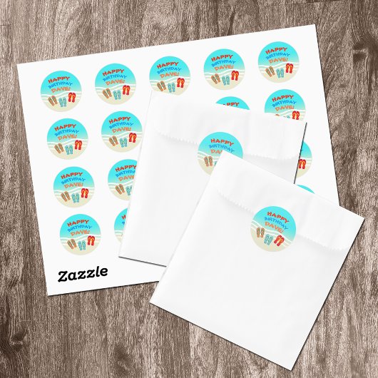 Happy Birthday Beach Party gepersonaliseerd Ronde Sticker