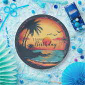 Happy Birthday Beach Retro Thema Papieren Bordje (Feest)
