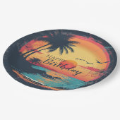 Happy Birthday Beach Retro Thema Papieren Bordje (Gekanteld)
