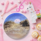 Happy Birthday Beach Sunrise Papieren Bordje (Feest)